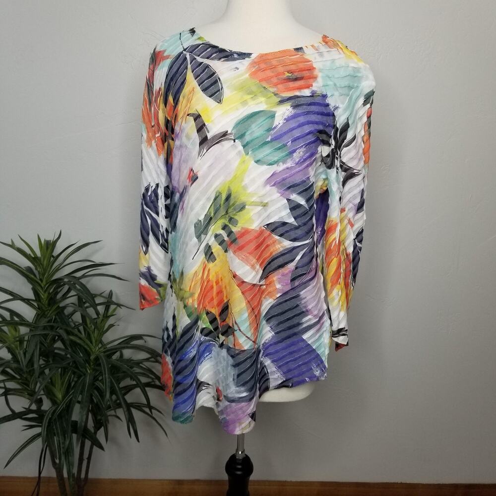 Jess & Jane Art to Wear Womens XL Multicolor Abstract Crinkle Tunic Top USA